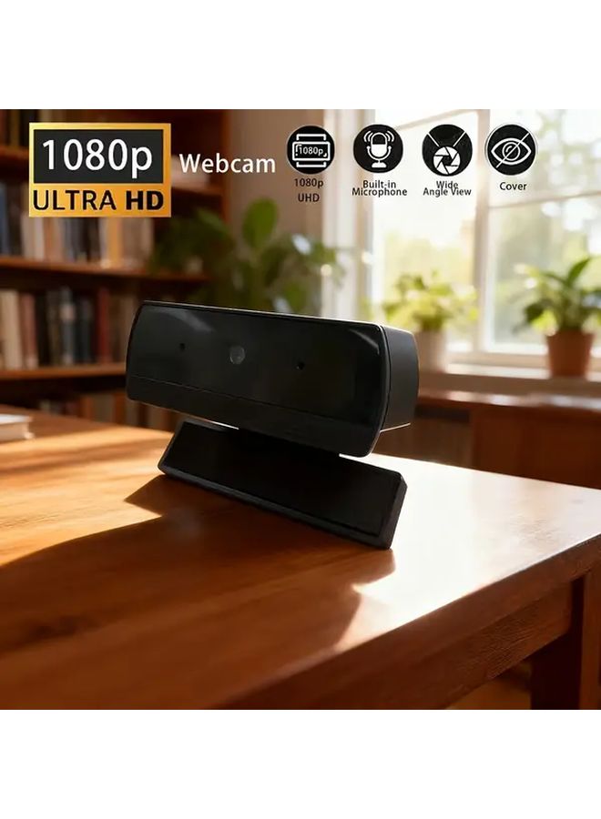 كاميرا ويب USB دوارة 1080P HD سوداء مع دوران 360 درجة لجهاز الكمبيوتر المحمول للبث - Image 2